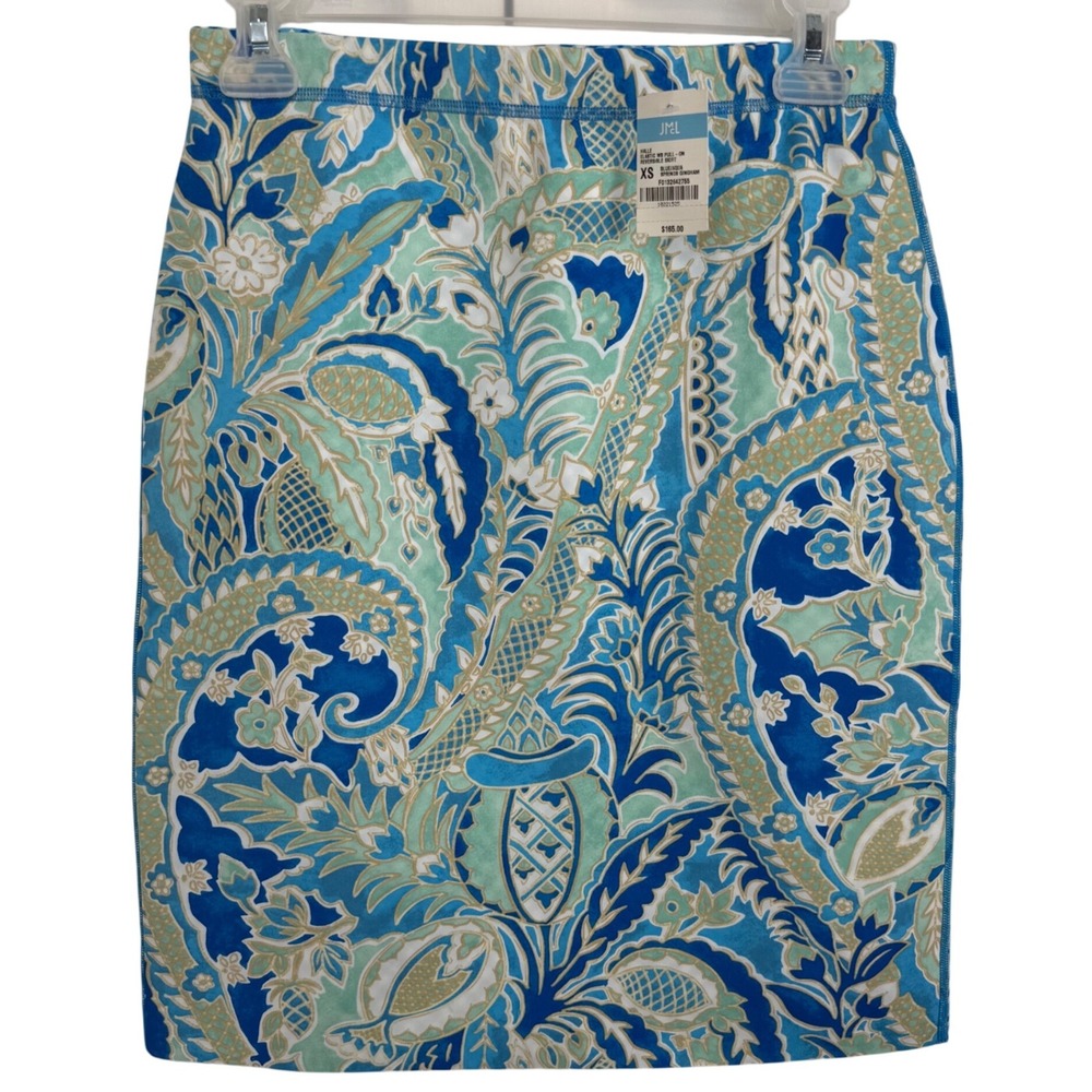 J.‎ McLaughlin Halle Reversible Skirt XS Blue Aqua Gingham Paisley NWT $165